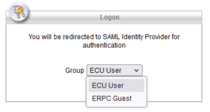 Logon Dialog Box. Showing the choices of ECU User or EPRC Guest